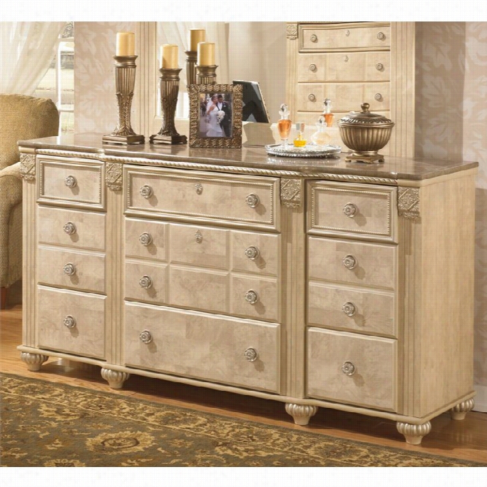 Ashley Saveaha 9 Drawer Wood Triple Dresser In Beige