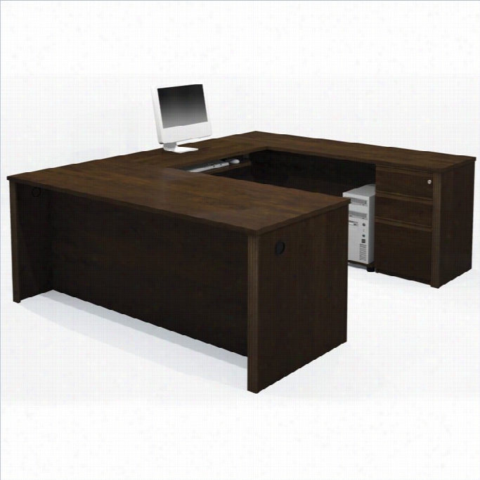 Bestar Prestige + 5-piece U-shape Desk In Chocolate Withh Assembled Pedestal