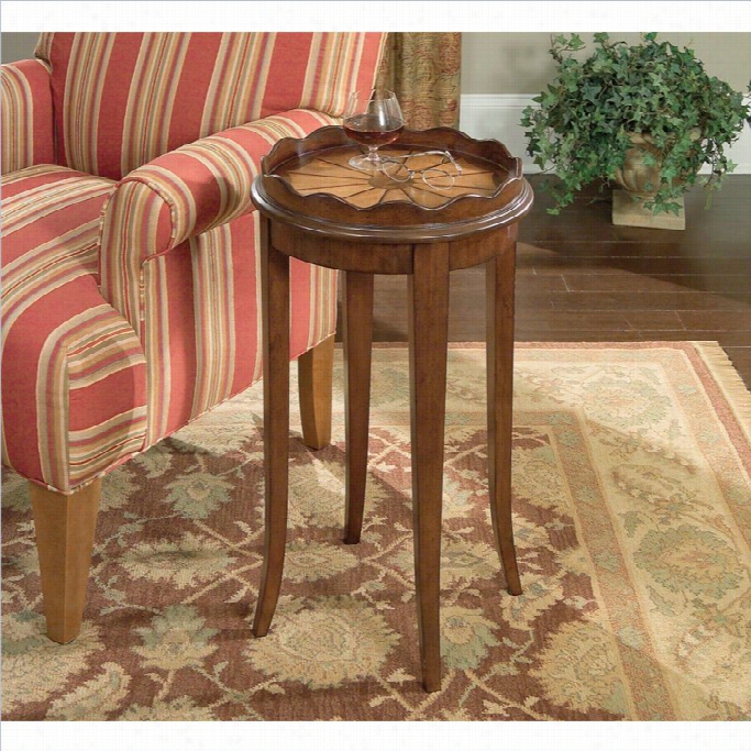 B Utldr Specialty Pllantation Cherry Scaoloped Round Wood Accent Table