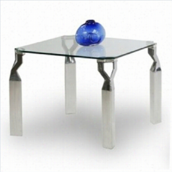 Chintaly Soraya Square Lamp Table In Clear And Chrome