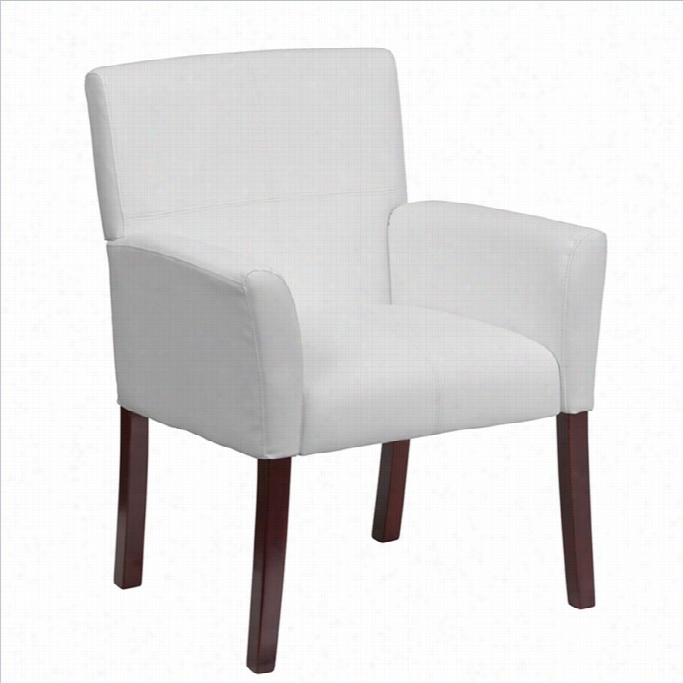 Flash Furniture Leater Executive Side Guest Chair In White And Mahogany