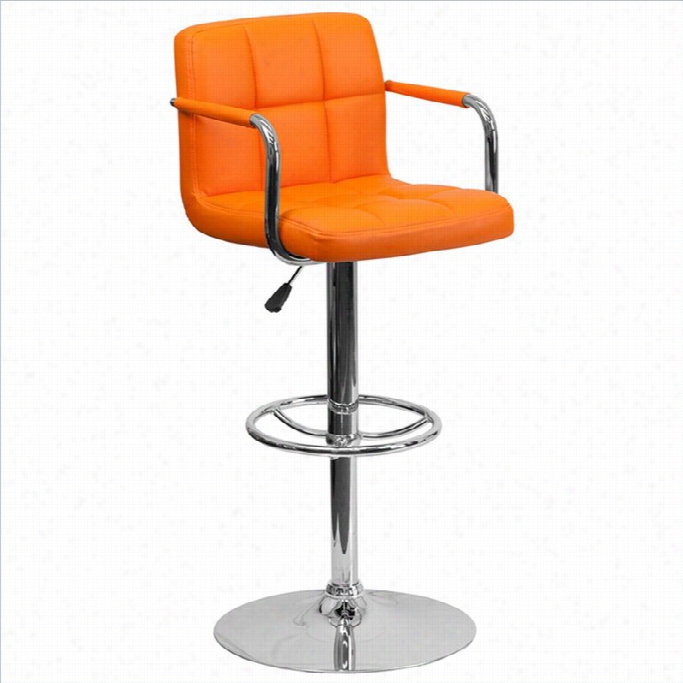 Flash Furniture Quilted Dajustable Bar Stool With Arms In Orange