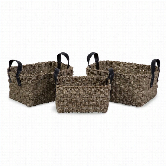Imax Corporation Natural Seagrass Baskets With Handles (seet Of 3)