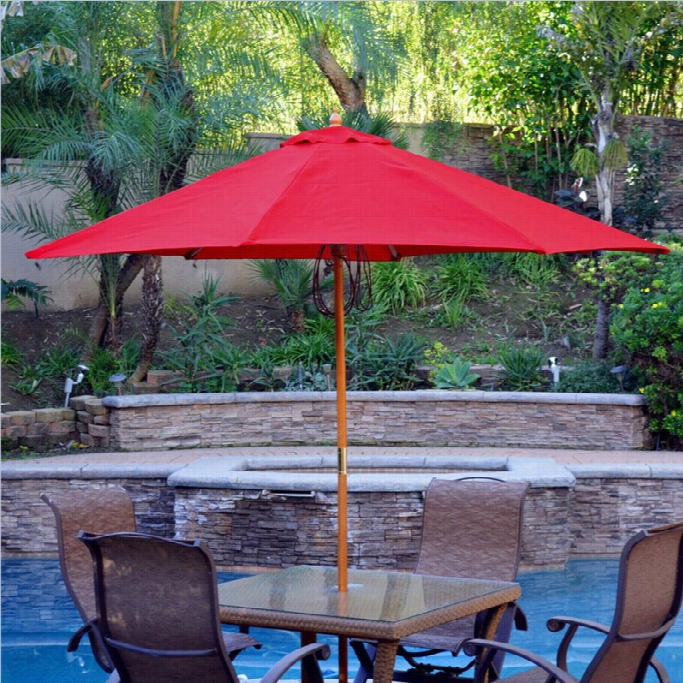 Jeco 9ft. Wood Market Umbrella In Red