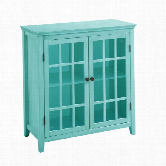 Linon Largo Antique Double Door Curio Cabinet I Turquoise