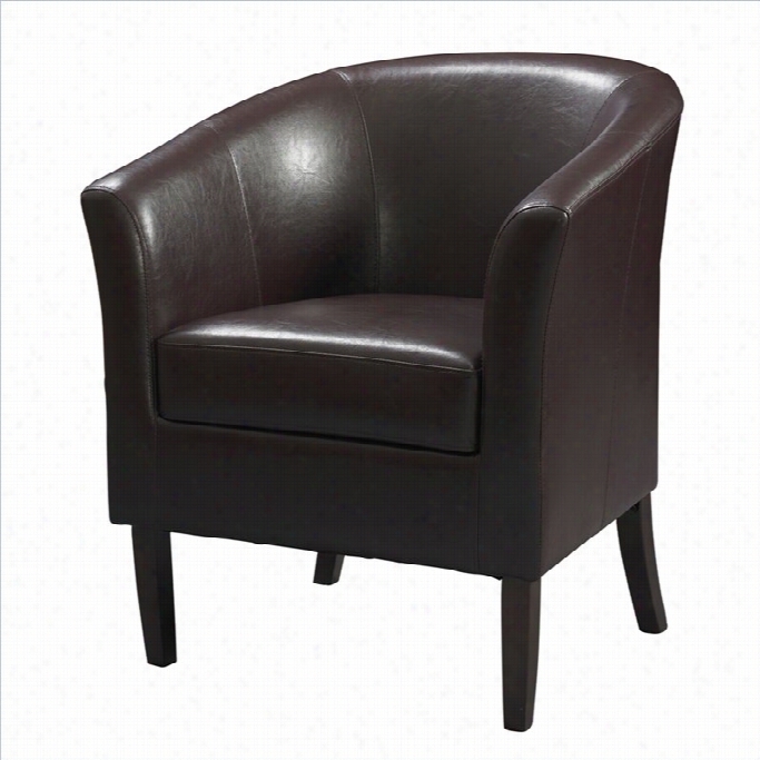 Linon  Simon Faux Leather Club Barrel Chair In Blackberry