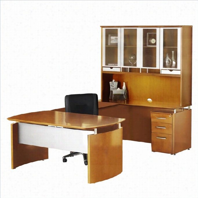 Mayline Napoli 72 Desk Set With Bridge Credenza Hutch In Golden Cherry