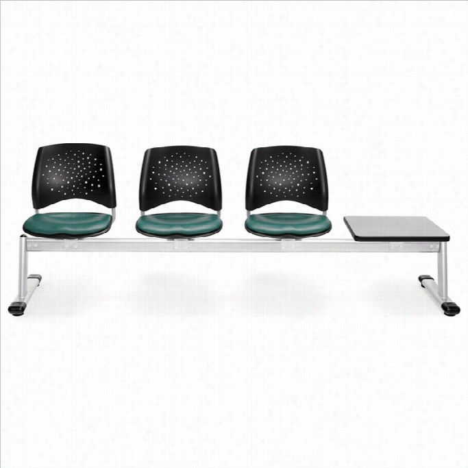 Ofm St Ar Beam Seating With 3 Vinyl Seats And Table In Teal And Gray