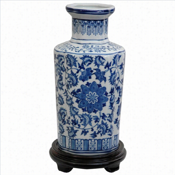 Oriental Furniture 12 Floral Vase In Blue And White