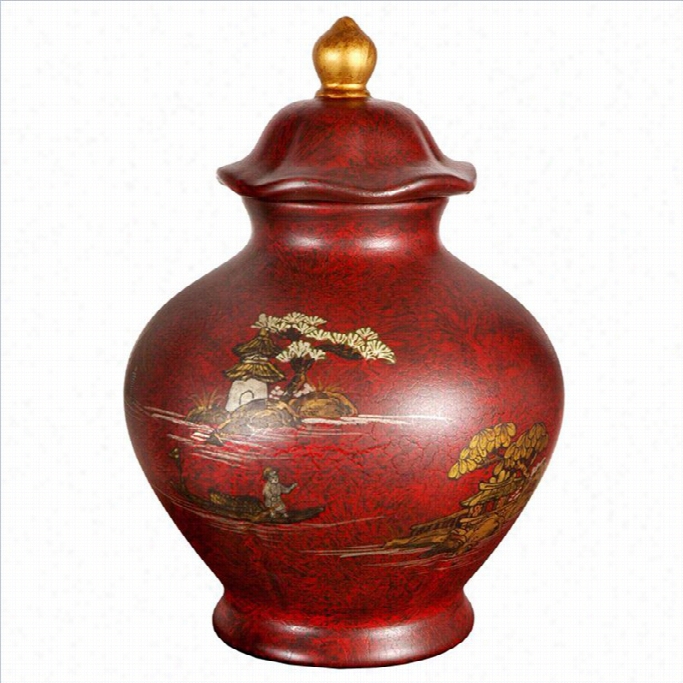 Oriental Furniture 14 Temple Jar In Red