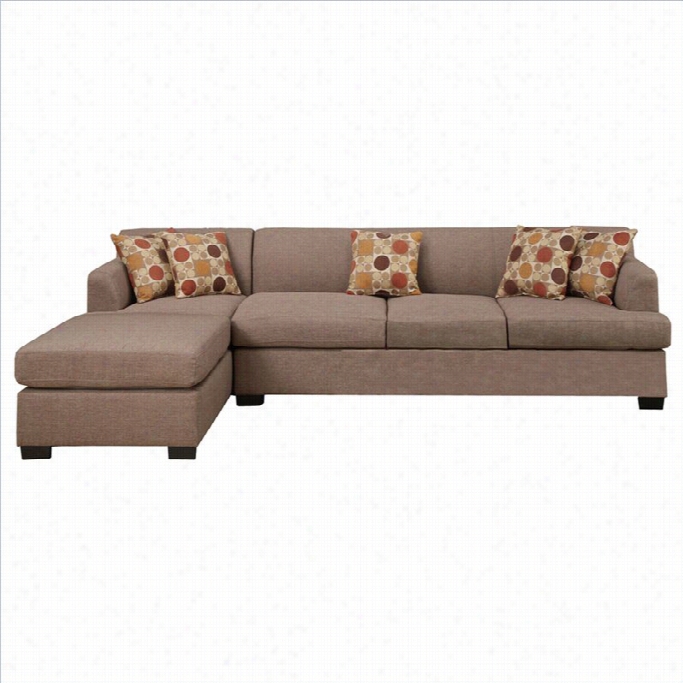 Poundex Bobkona Hudson 2 Piece 4 Seat Reversible Sectional Sofa I Stone