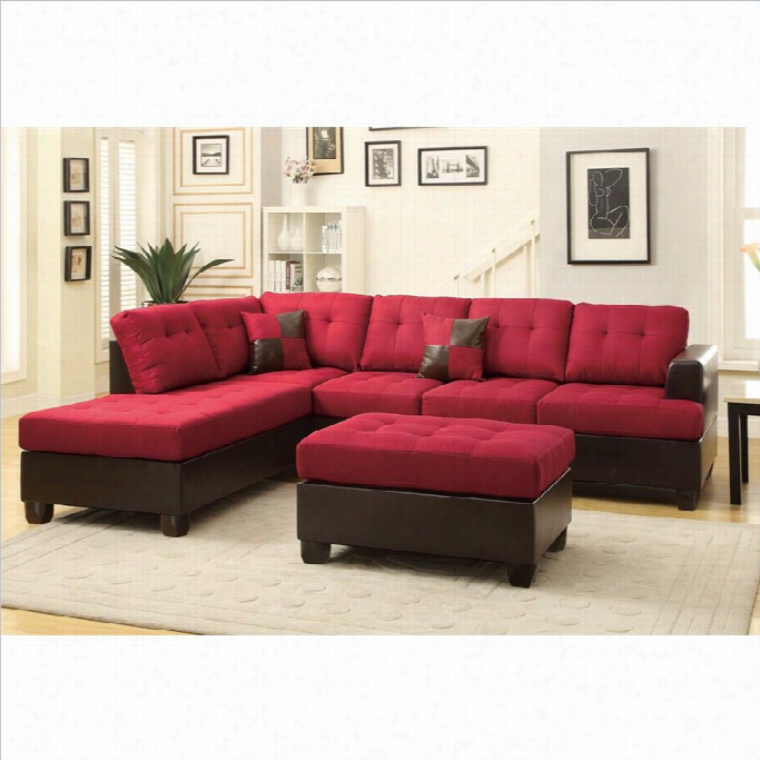 Poundex Bobkona Winden 3 Piece Eversible Sectional Sofa In Carmine