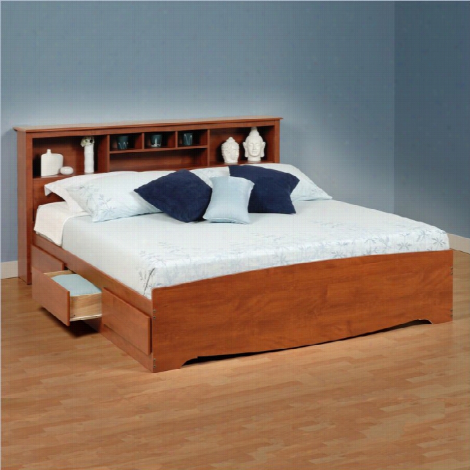 Prepac Monterey King Boookcase Platform Storage Bed In Cherr Y