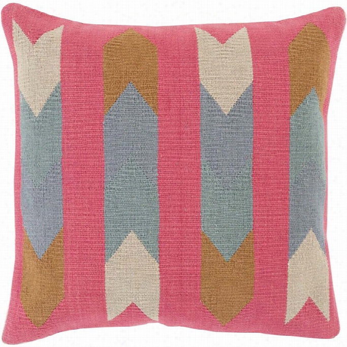 Surya Cotton Kilim Down Fill 18 Square Pillow In Pink