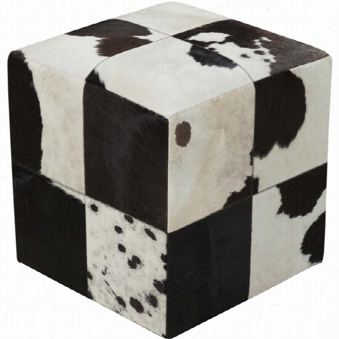 Surya Leather Cube Pouf Ottomaan In Black Annd White