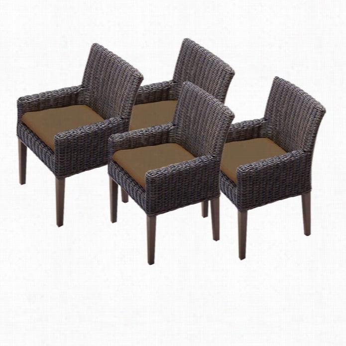 Tkc Venice Wicker Patio Arm Dining Chairs In Cocoa (set Of 4)