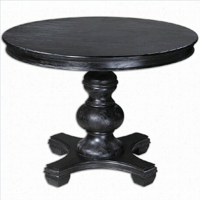 Uttermost Brynmore Languish Wood Grain Round Table In Satiin Black