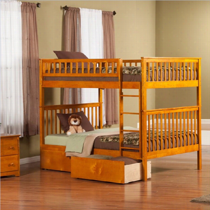 Woodland Bunk Bed With 2 Urban Lifestyle Bed Drawers In Caramel-twin Over Twin