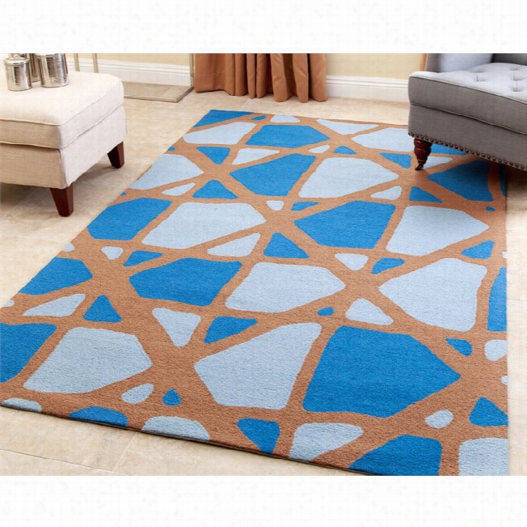 Abbys On Living 3' X 5' New Zealand Wool Rug In Sky Blue  And Dark Blue