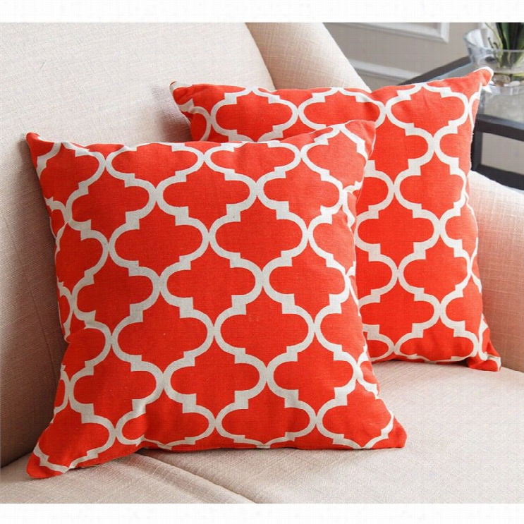 Abbyson Living Cotton Linen Ssquare Pillow In Red Lattice (set Of 2)