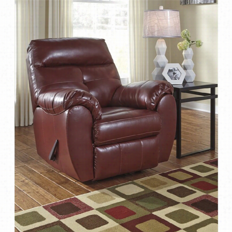 Ashley Bastrop Leather Rockrr Recliner In Crimson