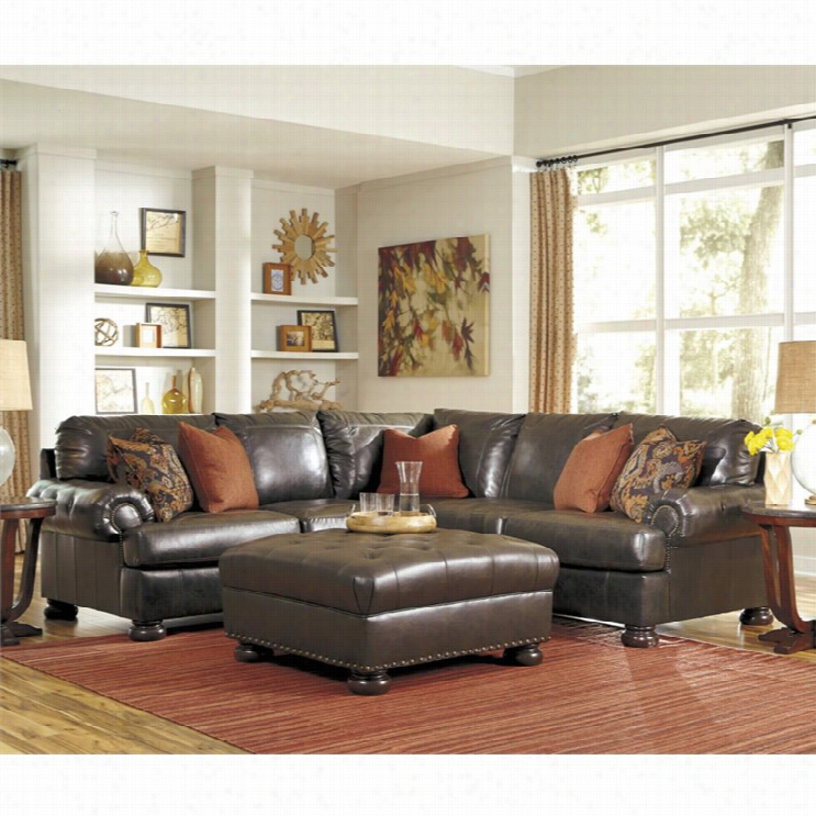 Ashley Nesbit 3 Piece Left Leather Sectional With Ottoman In Antique