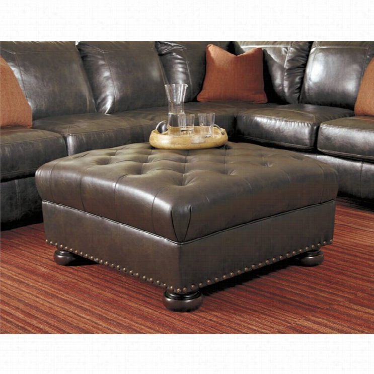 Ashley Nesbit Leather Oversized Accent Ottoman In Antique