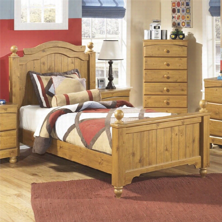 Ashley Stagds Wood Panel Bed In Brown