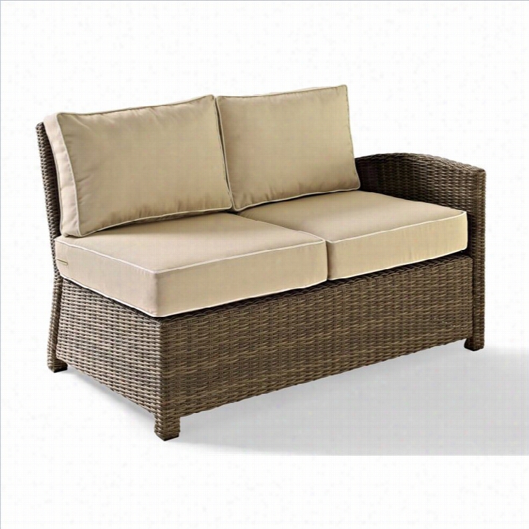 Crosley Furbiture Bradenton Outdoor Wicker Sectional Left Love Seat With Sand Cushions