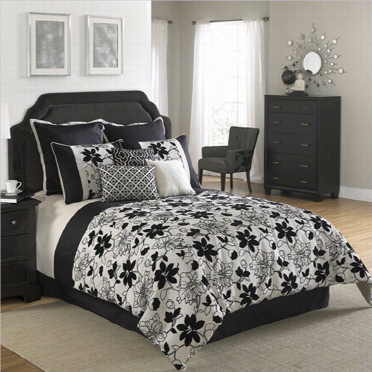 Ebony And Ivory 9 Or 10 Piecs Comforter Set In Black And White-9  Picee Queen