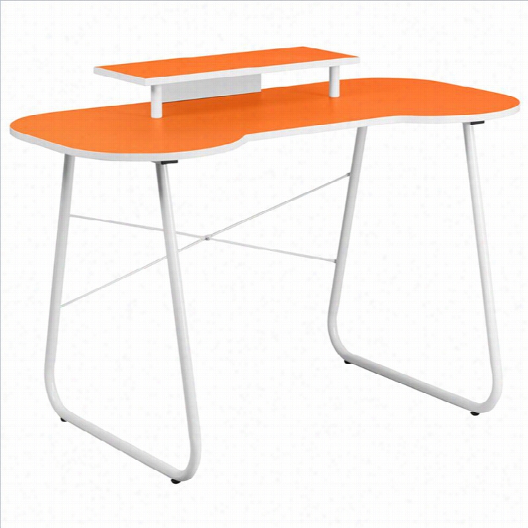 Flash Furniture Computer Desk In Orange And White With Monitor Stand