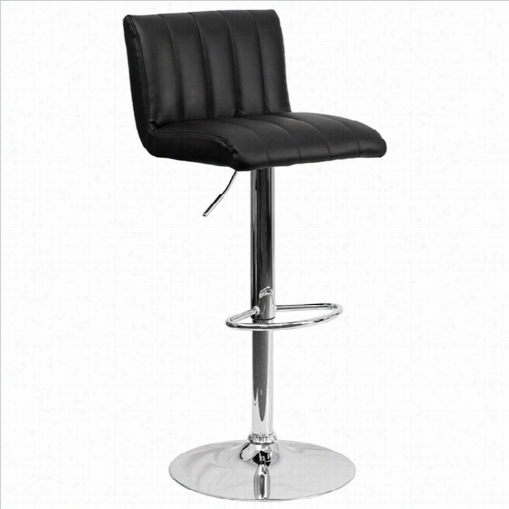 Flah Furnitrue Quilted  25 To 35 Adjustable Bar Stool In Black