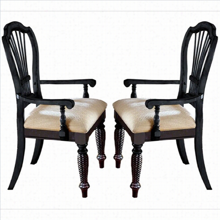 Hillsda Le Wilshiire Fabric Arm Dining Chair In Black Finish (set Of 2)