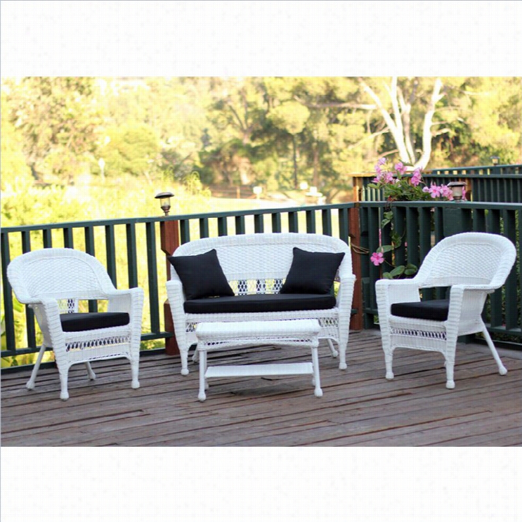 Jeco 4pc Wicker Conversation Set In Whitte By The Side Of Black Cushions