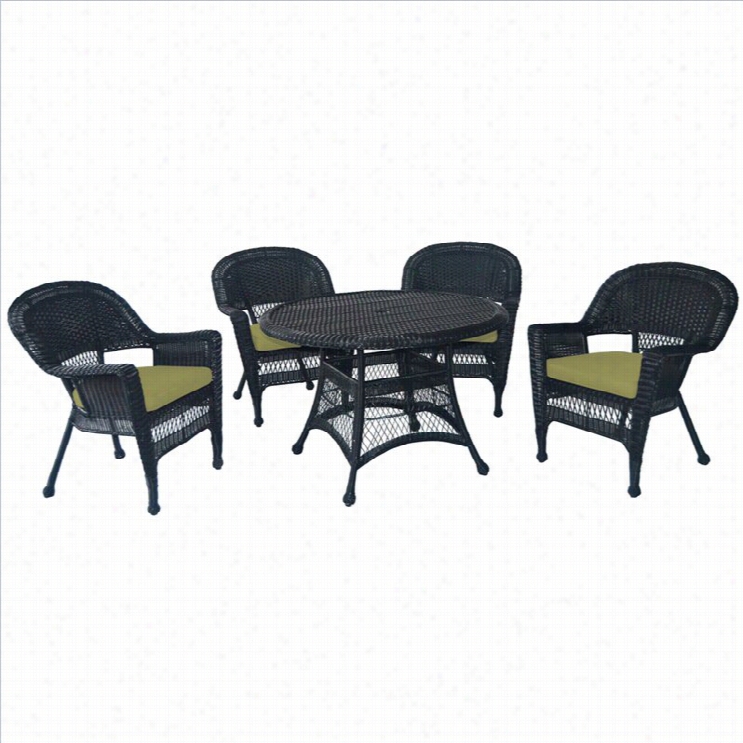Jeco 5 Piece Wicker Patio Dining Set In Black And Green