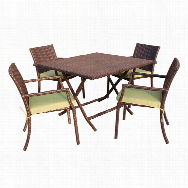 Jeco 5 Piece Wiker T Able Dining Set In Green