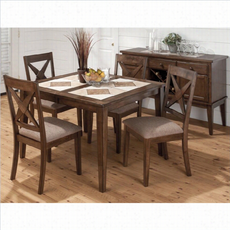 Jofran 5 Piecce Tri-colored Tile Top Dining Set In Tucson Brown