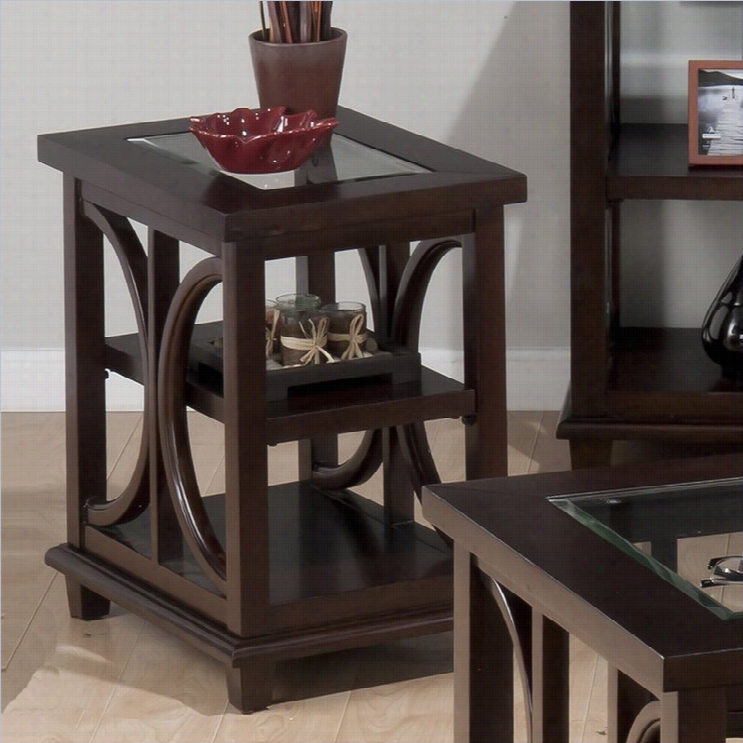 Jofran Panzma Chairside With Tempered Glass Insert In Brown