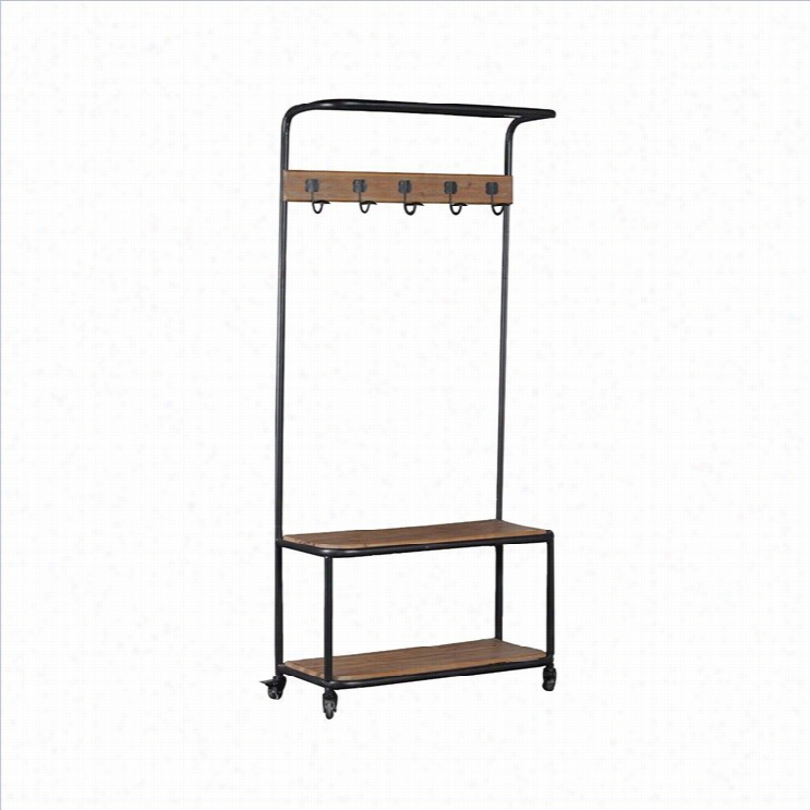 Linon Metal And Wood Hall Tree In Black And Brown