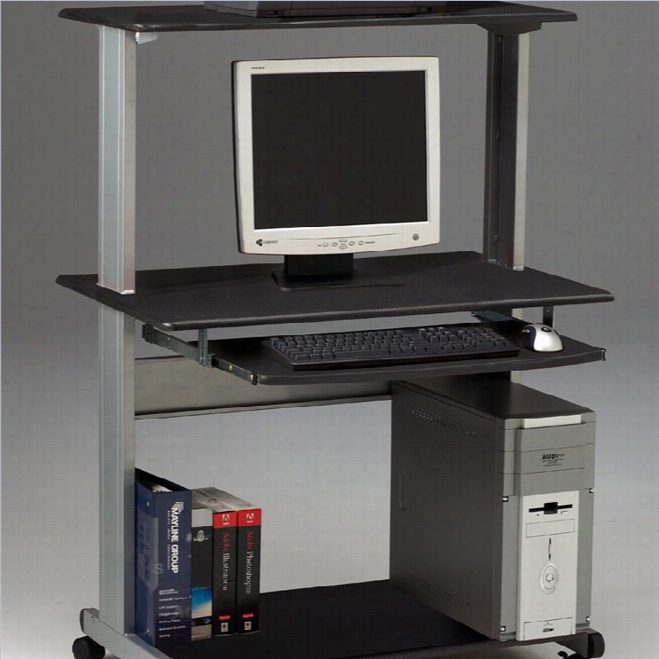 Mayline Cr0sswinds Mobile Wood Computer  Desk With Hutch-anthracite