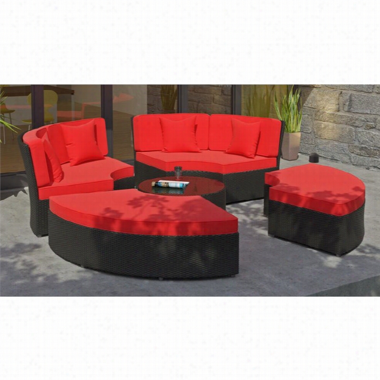 Modway Pursuit Circular Outdoor Daybbed Group In Espresso And Red