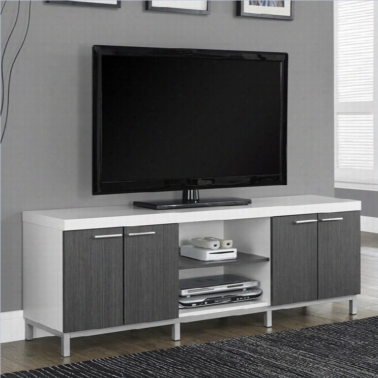 Monarch 60 Tv Console In White And Gray Wih 2 Storage Ca Binets