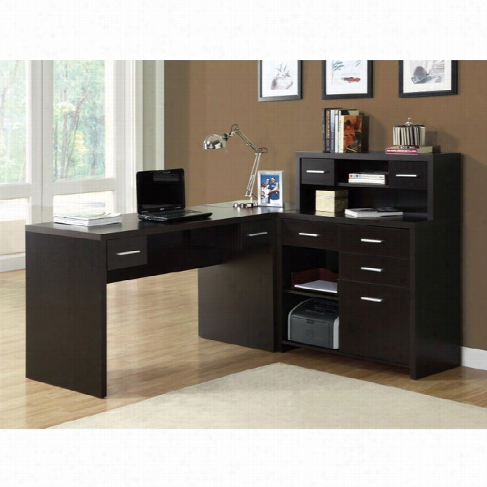 M0narch Holow Core L Shaped Home Office Desk With Hutch In Cappuccino