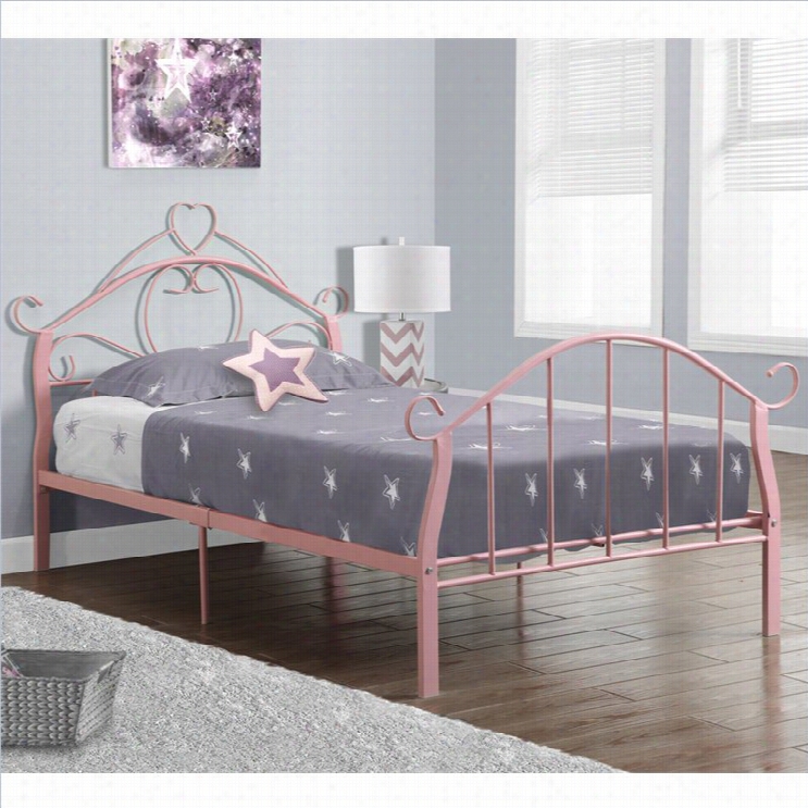 Monarch Twin Metal Bed Frame With Love In Pink