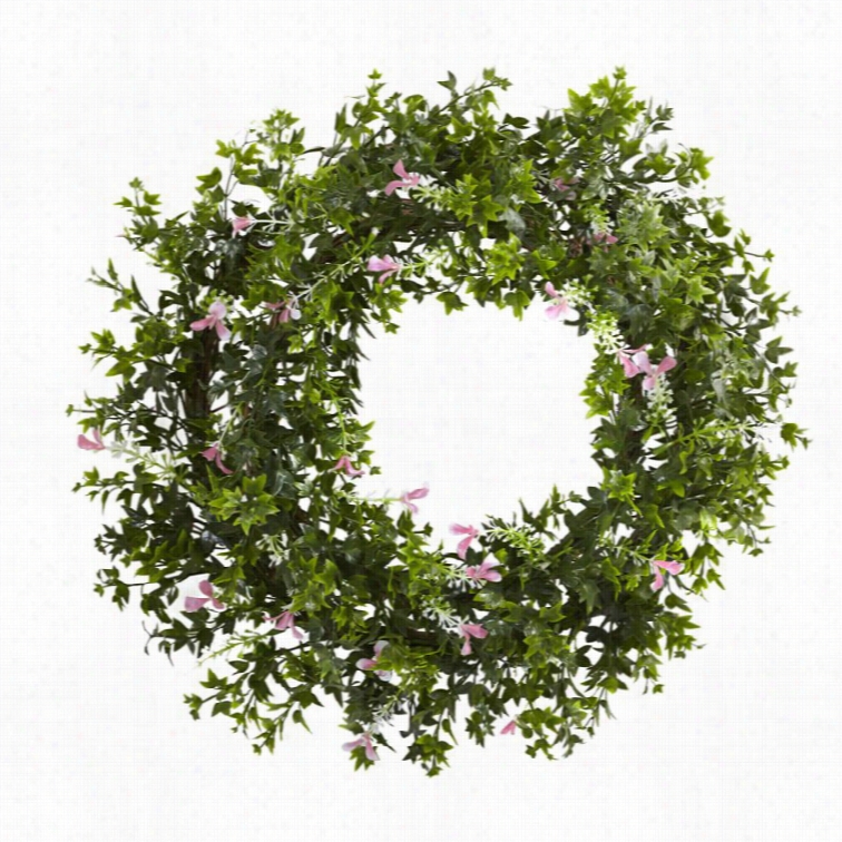 Nearly Natural 18 Mini Ivy Floral Double Ring Wreath With Twig Basis