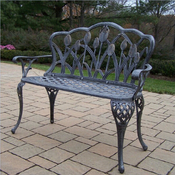 Oakland Living Tulip Compute Aluminum Loveseat Bench In Antique Pewter