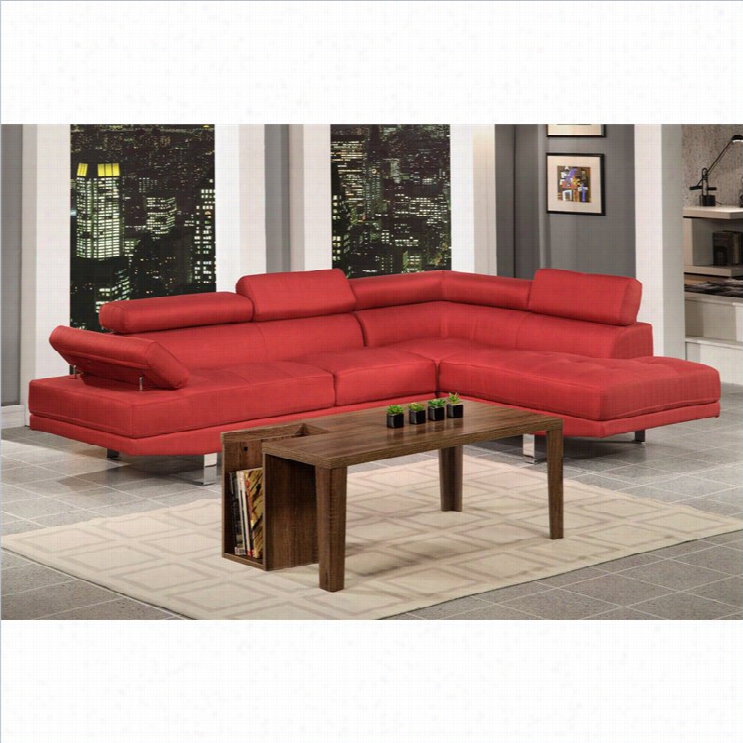 Poundex Bobkona Vegas 2 Pie Ce Sectional  Sofa In Carmine