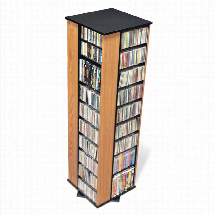 Prepac 65 4-s1ded Cddvd  Media Spinning Tower In Oak And Black