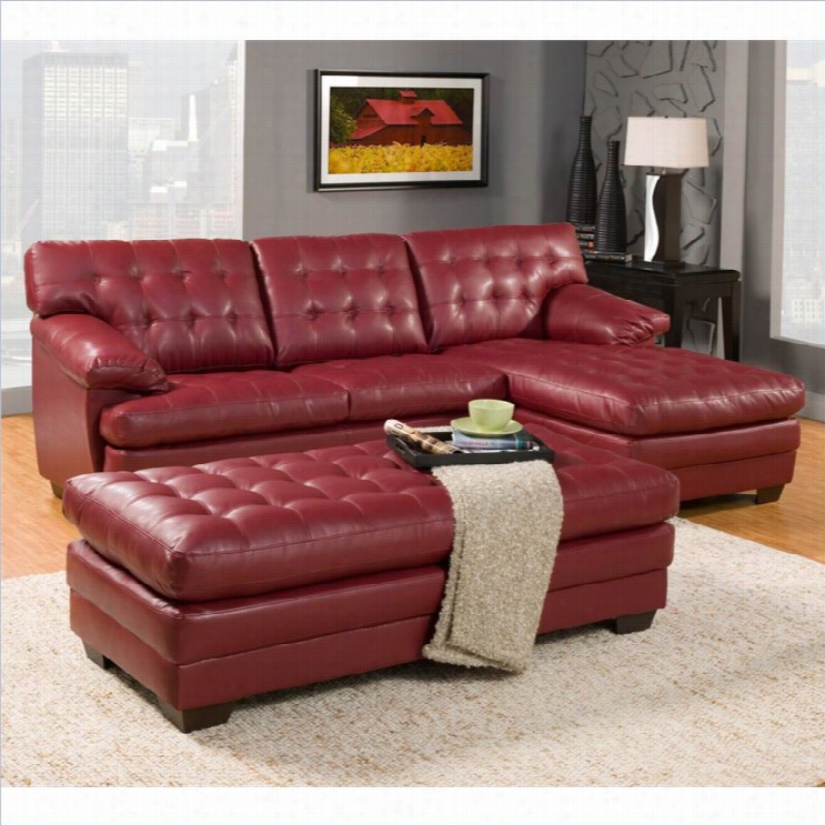Trent Home Brooks Oversized Tuftde 3 Piece Leather Sectional In Red