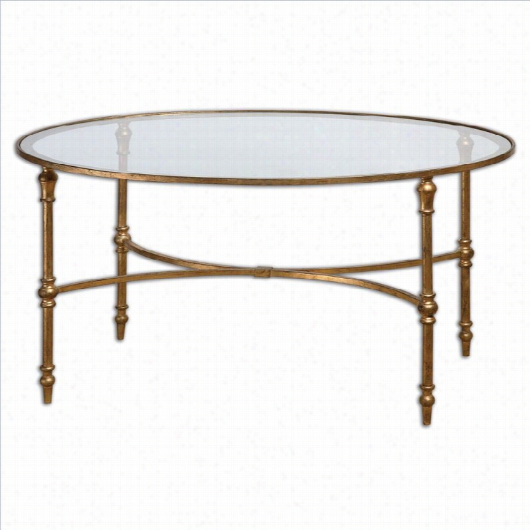 Uttermost Vitya Glass Ogalcoffee Table In Gold Leafed